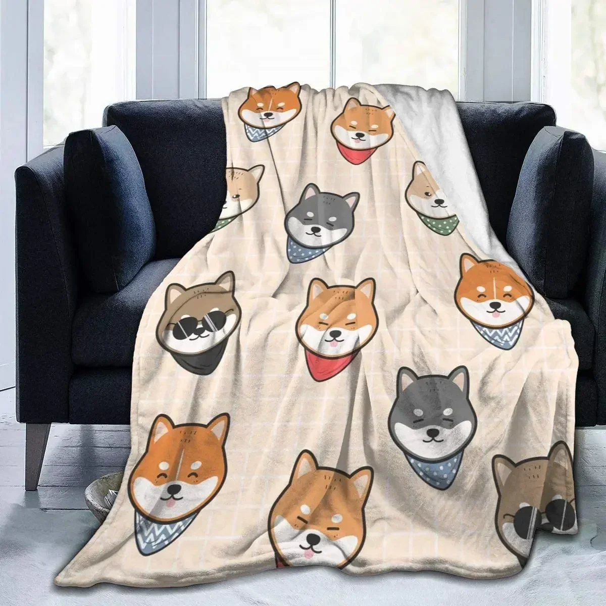 Cute Shiba Inu Japanese Dog Soft Throw Blanket Lightweight Flannel Fleece Blanket for Couch Bed Travelling Camping Custom