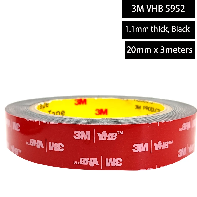 

3M VHB 5952 Black Heavy Duty Mounting Tape Double Sided Adhesive Acrylic Foam Tape 20mmx3Mx1.1mm thickness