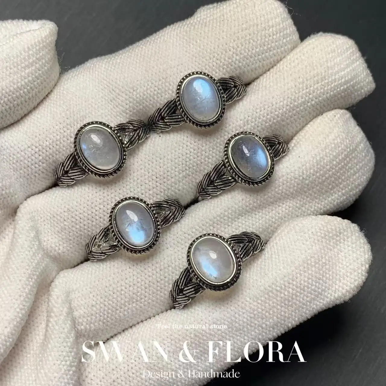 

MM Natural BLUE Moonstone Ring Adjustable Female Ring Jewelry for Women Gift Wholesale High Quality Vintage Fine
