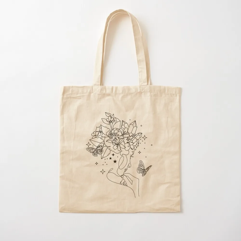 Flower Head Art Print Minimal Line Art Floral Illustration Single Line Sketch Female Facee Poster Tote Bag Shopper handbag