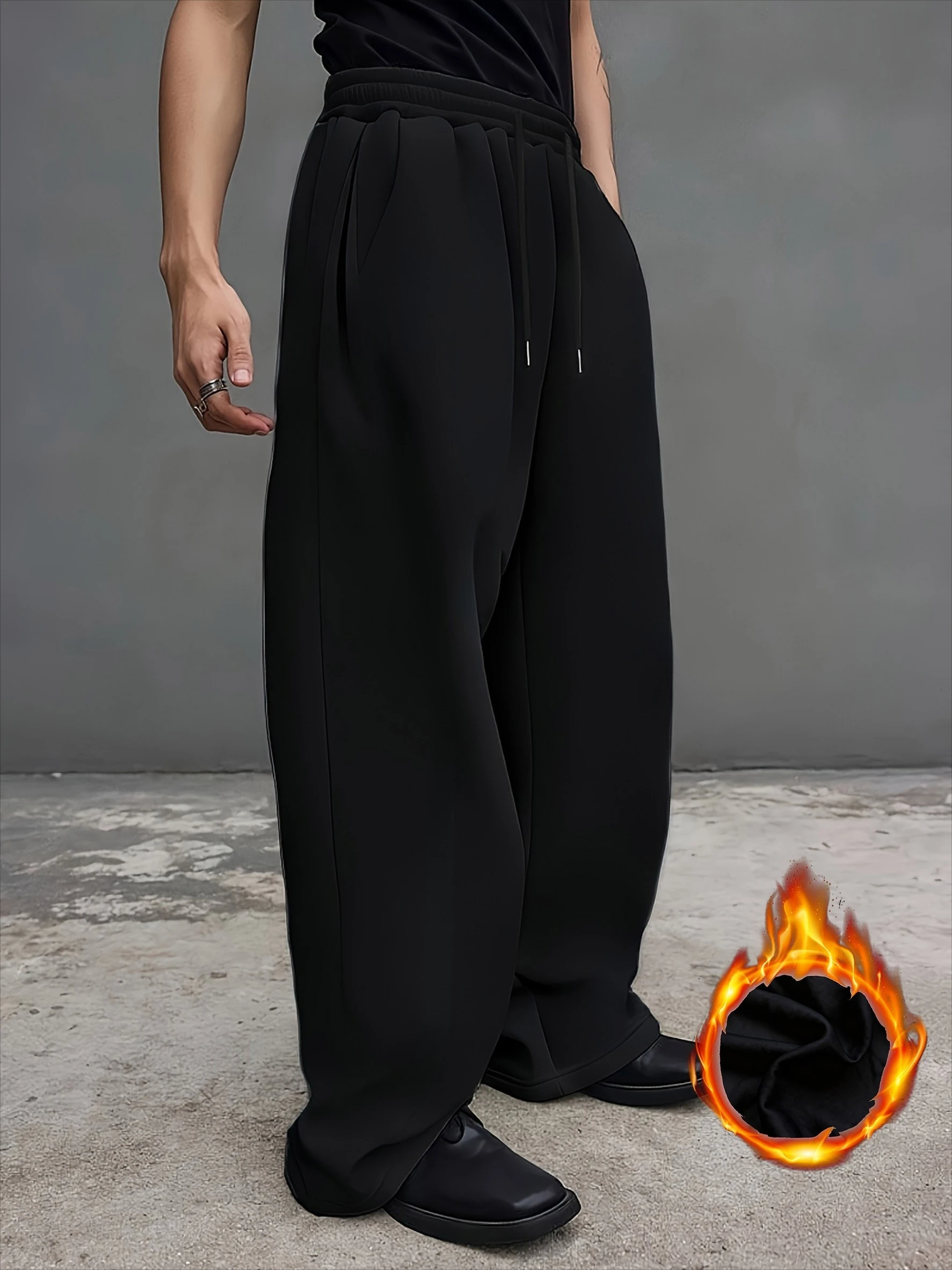 

Men's Autumn Winter Stylish Solid Color Stretch Waist Wide-leg Pants Oversized Suitable for Both Sports and Outdoor Activities