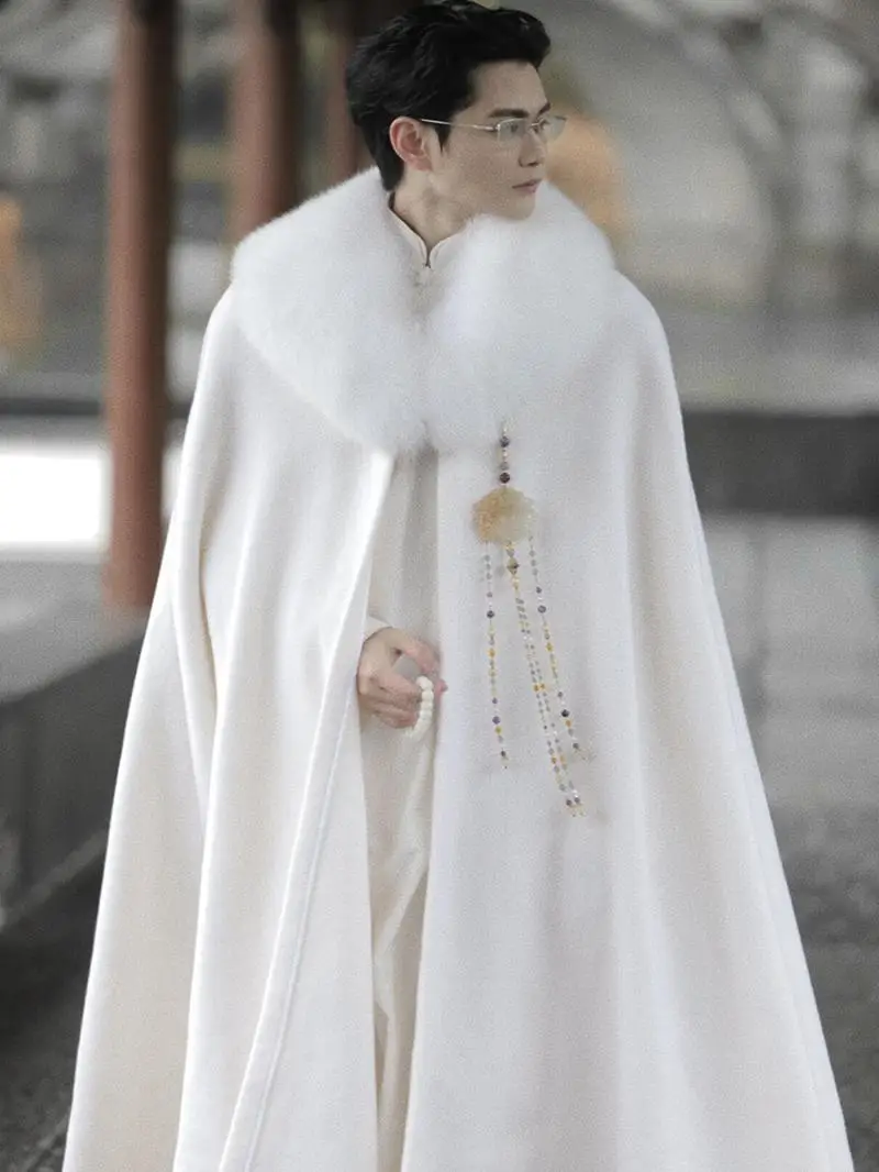 Antique Velvet Thickened Large Fur Collar Shawl Autumn and Winter White Cape