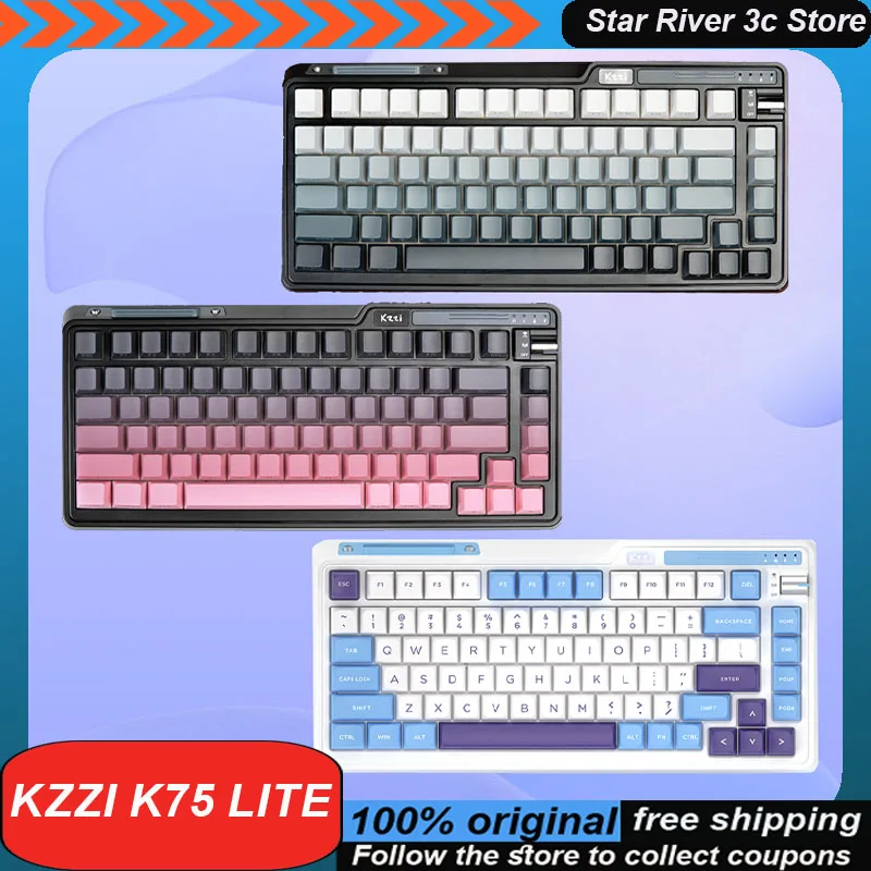 Kzzi K75 Lite Mechanical Keyboard Wireless Three Mode Shift Lever 82key Pbt Hot Plug Rgb Customized Gaming Keyboard Laptop Gift