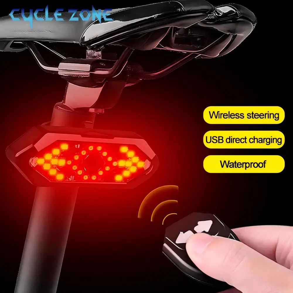 Bicycle Tail Light Bike Turn Signal Rear Lights Rechargeable Cycling Wireless Remote Control Taillight LED Safety Warning Lamp