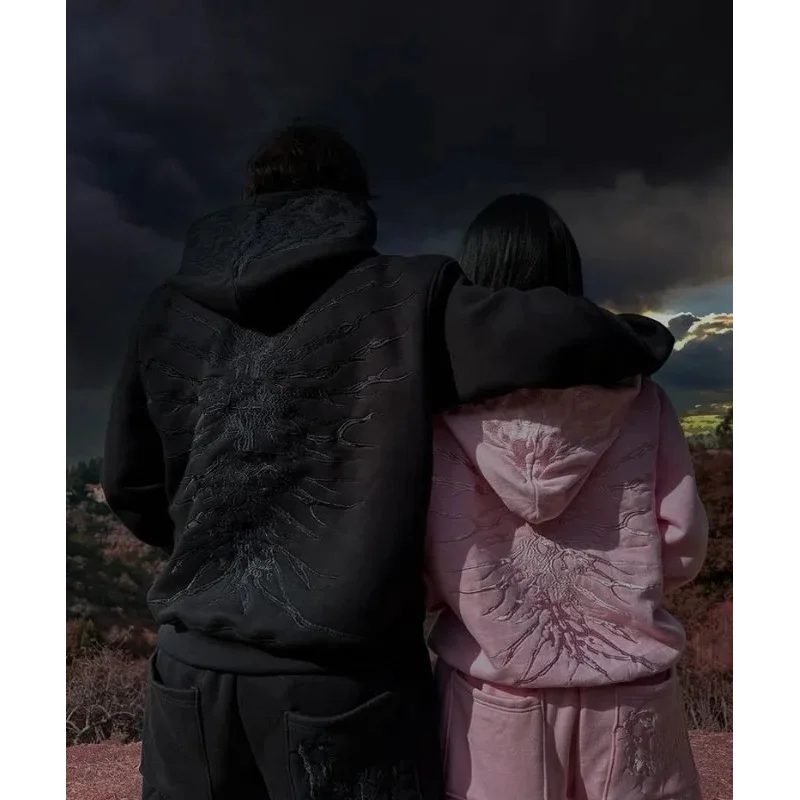 Autumn Ghoul Embroidered Hoodie Suit Street Harajuku Plus Velvet Warm Casual Y2k Hoodie Winter Clothes Women