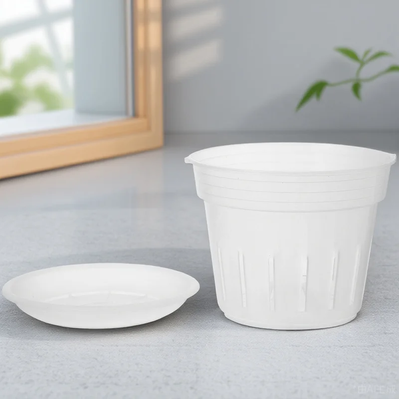 

1Set Plastic Flower Pots with Drainage Holes Smooth Finish for Garden Office Balcony Decorative Plant Container Creative Planter