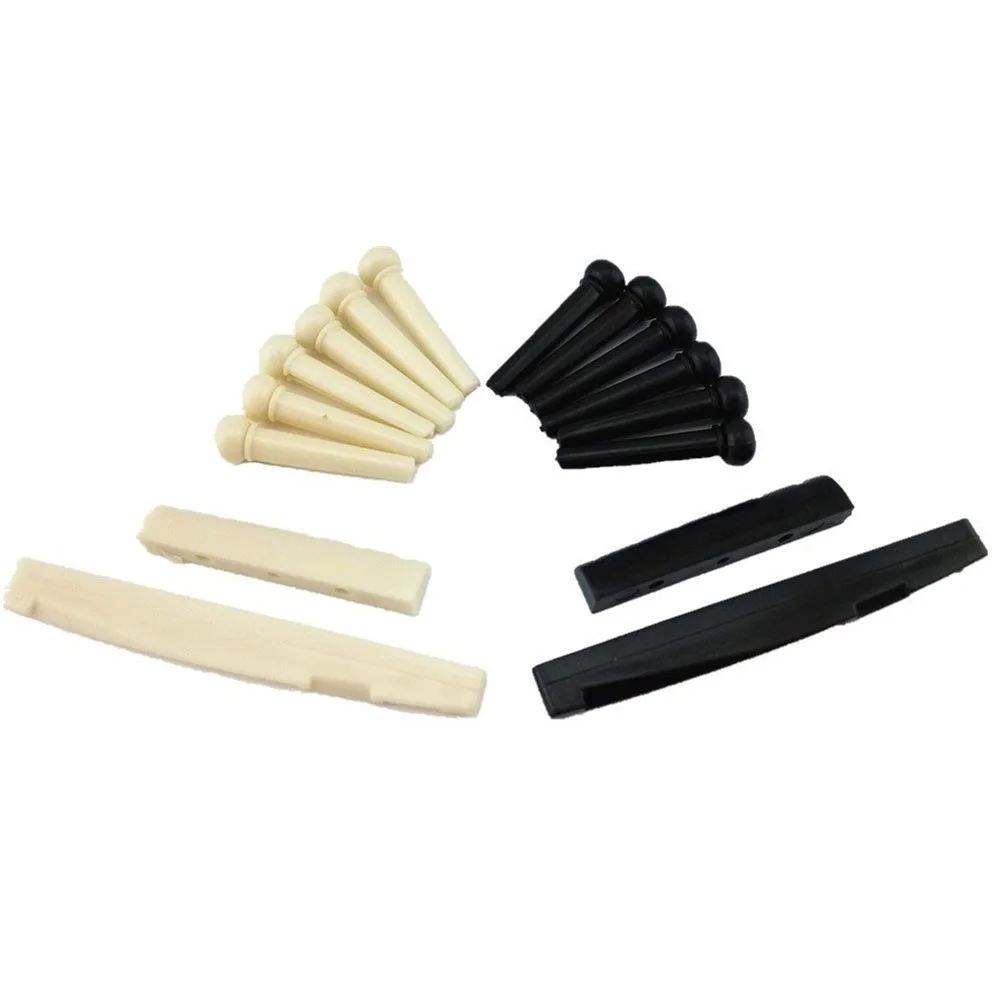 1 Sets Black and White ABS Bridge Pins & Saddle & Nut Replacement Parts for Acoustic Guitar