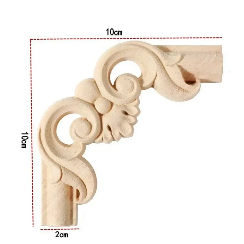 2PCS Wood Appliques Onlays Unpainted Decorative Carved Decals for Bed Door Cabinet Wardrobe Ceiling Wall Furniture Decor