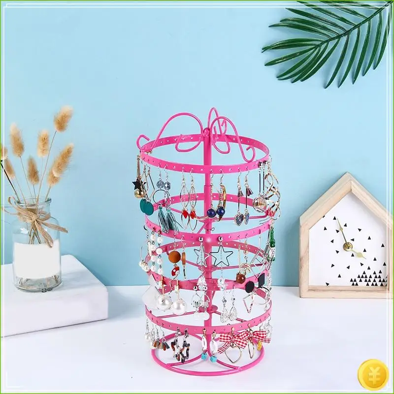 1 Piece Wrought Iron Four-Story Rotating Jewelry Rack Jewelry Rack Earring Earring Bracelet Display Rack White