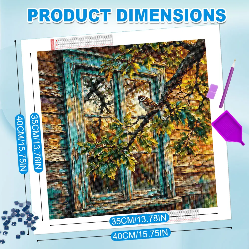 Huacan 5D DIY Diamond Painting Old Wooden House Window Sparrow Diamond Mosaic Landscape New Collection Decorative Paintings