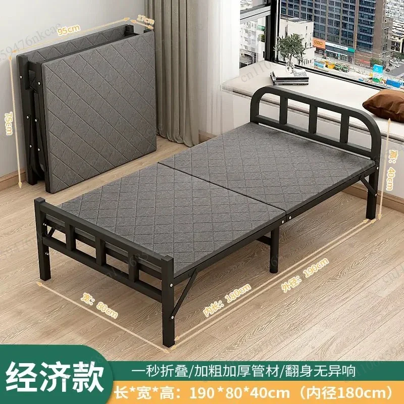 bold wrought iron folding iron bed, simple hard board single bed, stable rental room can be stacked strong iron frame small bed