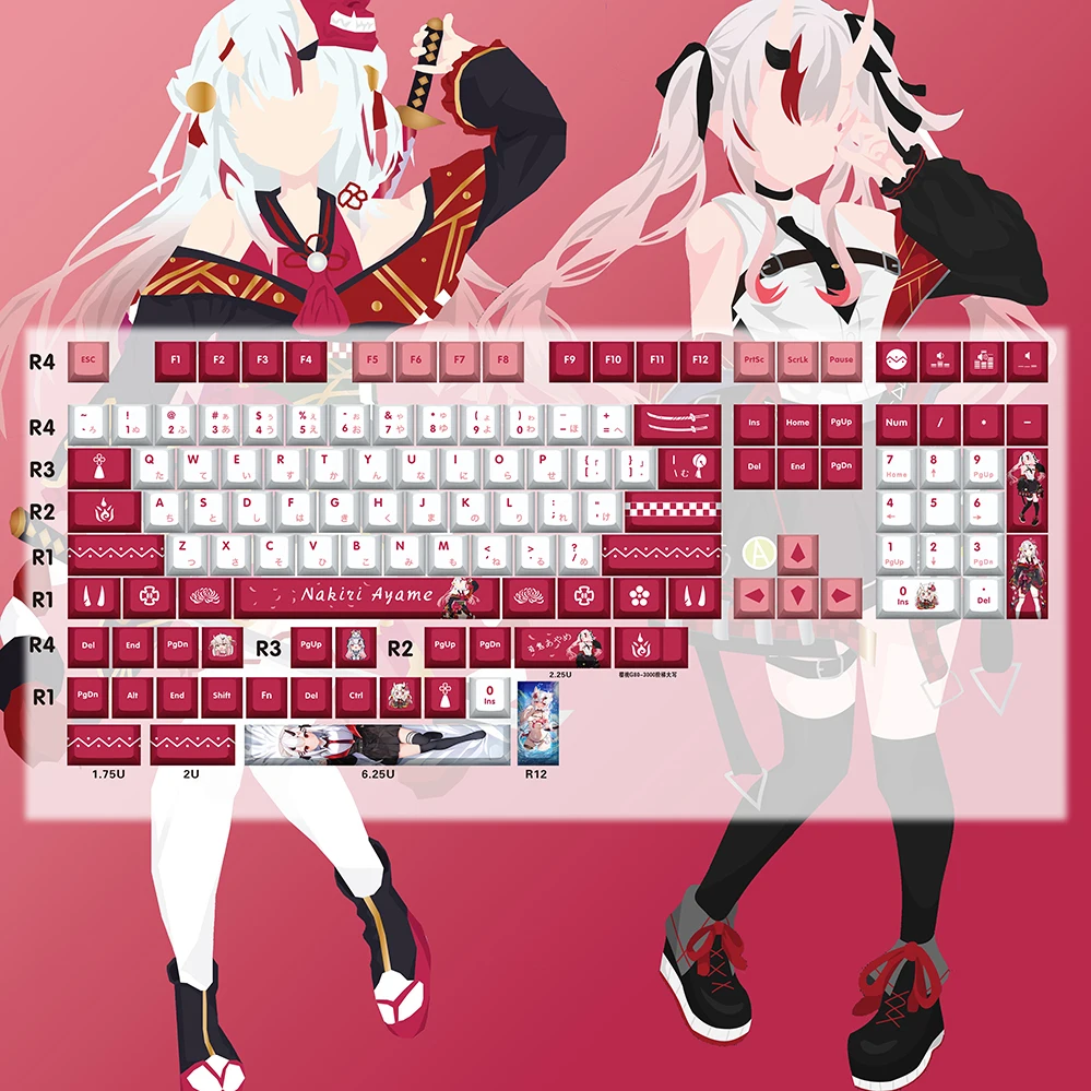 

Nakiri Ayame Keycaps anime Animation Hot Sublimation Mechanical Theme Keyboard Peripheral Tongren Keycap