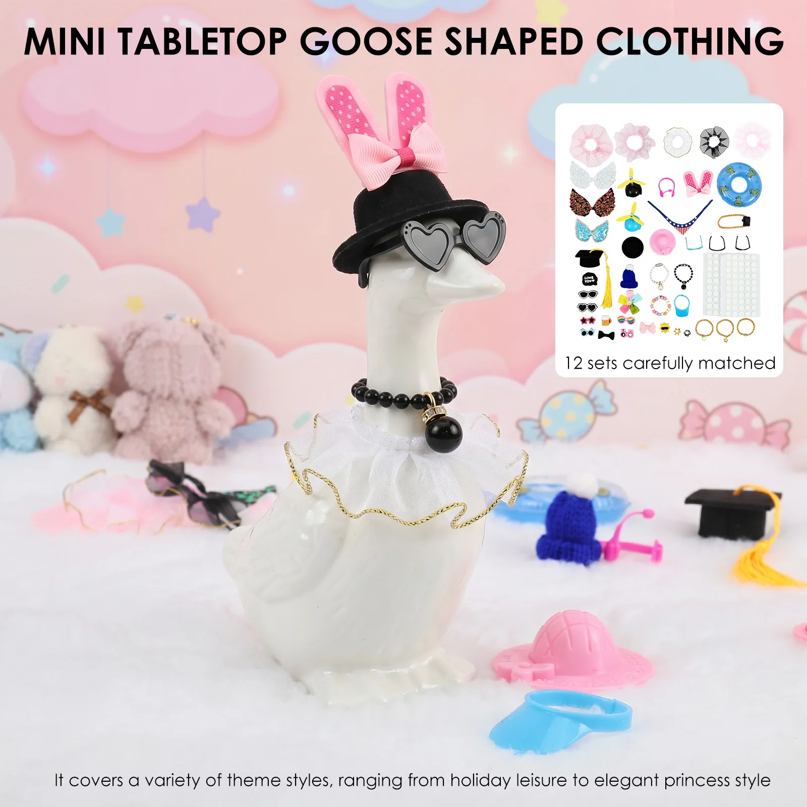 7 Inch Desk Goose Outfits with Scarf Sunglasses Necklace Dress Up Set for Magnetic Goose Statue Office Present Housewarming Gift