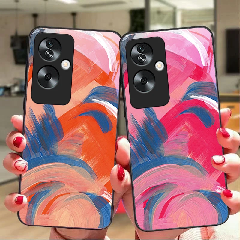 Colorful Graffiti Black For Oppo A79 5G 58 78 74 60 4G Reno 11F Realme GT 6 11 Note 50 10 C55 X2 Tempered glass black phone case