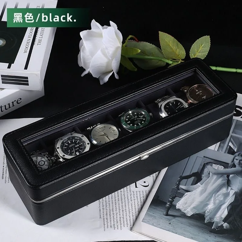 

New PU Leather Watch Storage Box 6 Slots Clear Window Watch Organizer Case Transparent Lid Soft Interior Watch Bracket