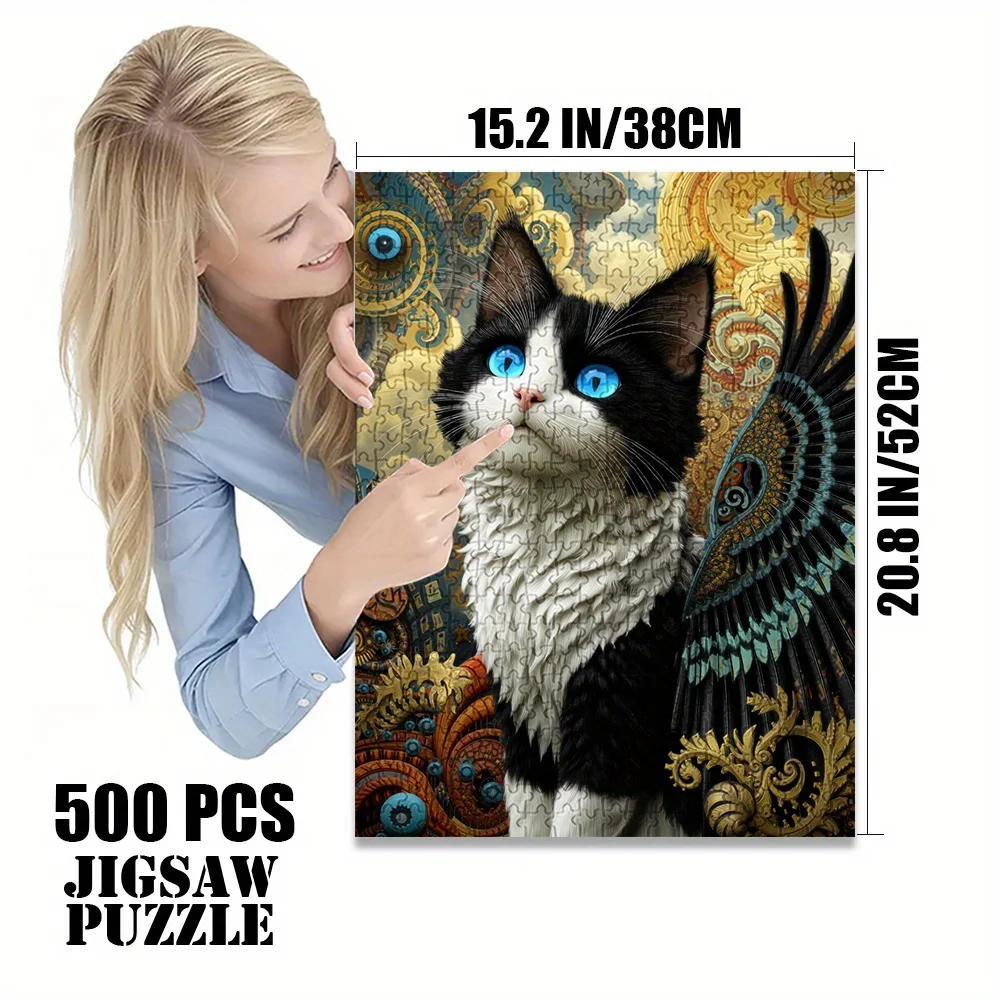 1000 pièces (500 pièces x2) Puzzle adulte avec ailes-grand 27.56x19.69 pouces décoration chat/oiseau,-pièces à gratter adaptées pour A
