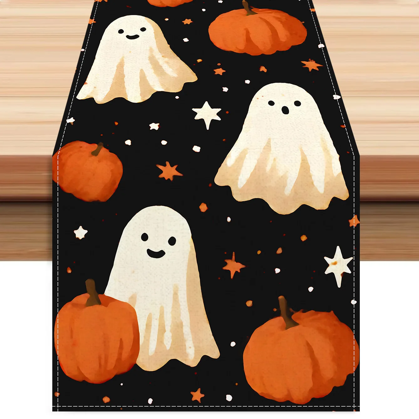 

1pc Black Halloween Table Runner with Ghost Pumpkin Pattern Dustproof Durable Tablecloth for Halloween Kitchen Dining Decoration