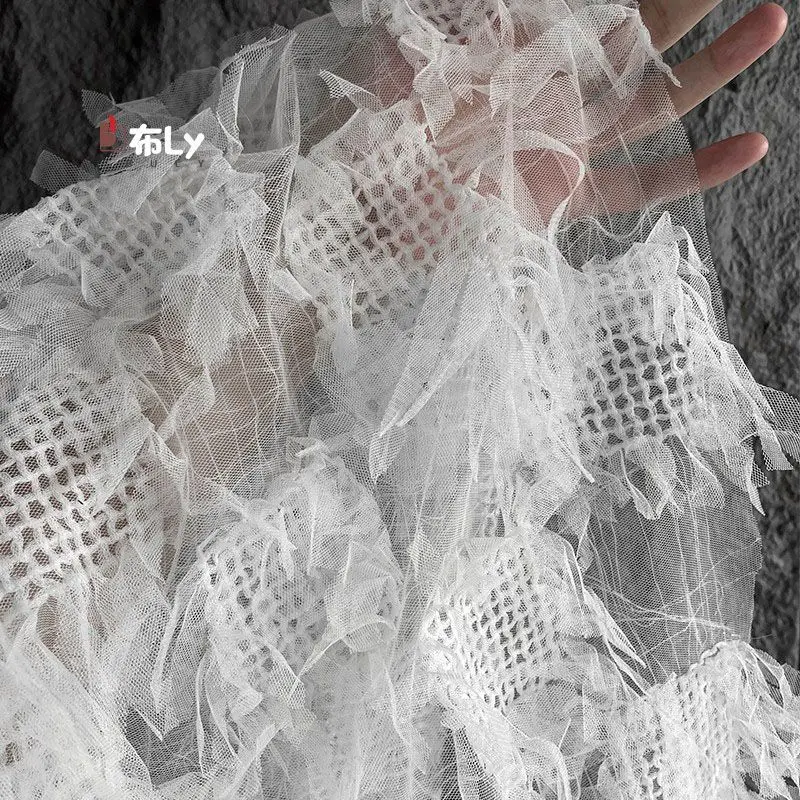 Woven square mesh fabric Jacquard perspective fringe decorative skirt jacket clothing design fabric