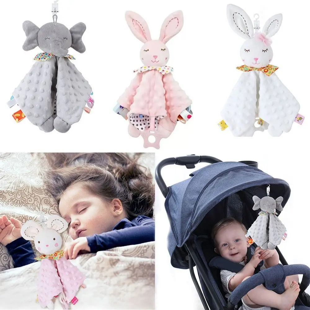 Uroczy kocyk 3w1 dla niemowląt, miękki, uspokajający, w kształcie słonia i królika, ręcznik uspokajający, zabawka uspokajająca, do wózka.