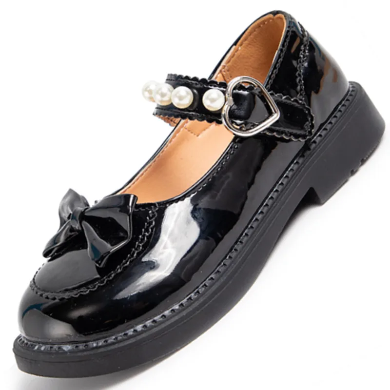 Scarpe da ragazza piatte in pelle nero bianco scarpe da spettacolo per bambini primavera nuove scarpe eleganti da principessa scarpe da scuola elementare