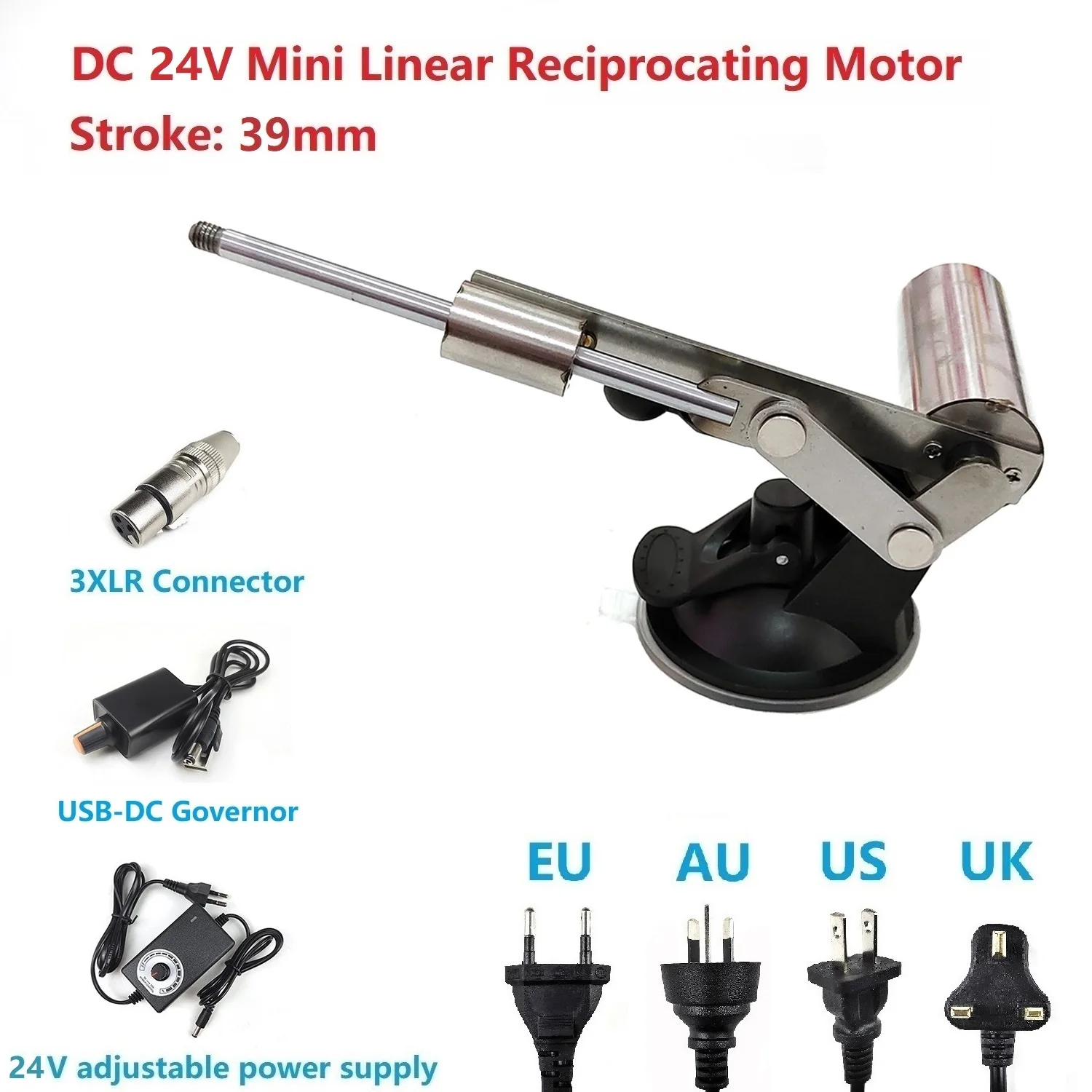 Fuente de alimentación móvil de 24V y 5V, Cargador USB, Mini actuador lineal telescópico, conector 3XLR, Motor de mecanismo alternativo de carrera de 39mm