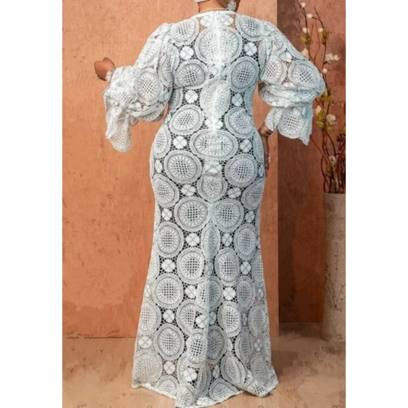 African Dresses For Women Elegant Hollow Out New Muslim Fashion Abayas Dashiki Robe Kaftan Long Maxi Dress One Piece 2023