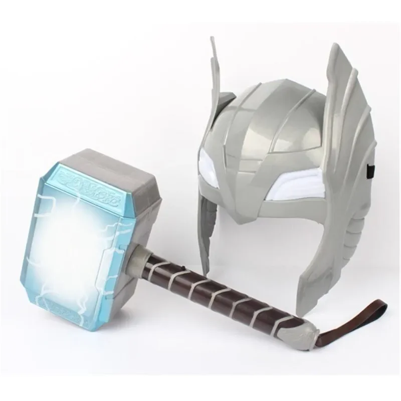 Movie The Avengers Alliance LED Glowing And Sounding Thor's Hammer Light Mask Thor Action Figures Cosplay Kids Halloween Gift