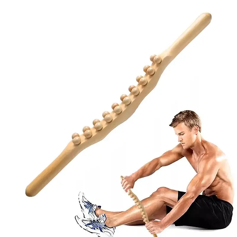 Gua Sha Wood Stick 23.6in Massage Tools With 20 Massage Balls Handheld Massage Stick For Neck And Back Ache Stomachache Body