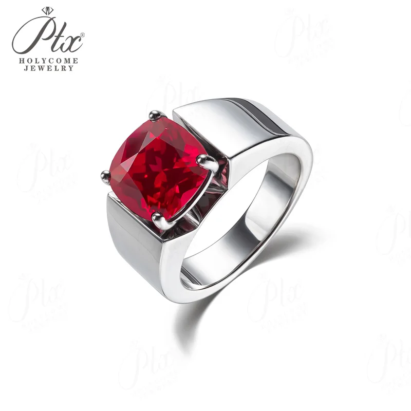 Herrenring mit Laborgezüchteten Edelsteinen: Rubin, Saphir, Kolumbianischer Smaragd, Moissanit im Kissenschliff, 925 Sterling Silber, Klassischer Hip-Hop-Stil – Detail 5