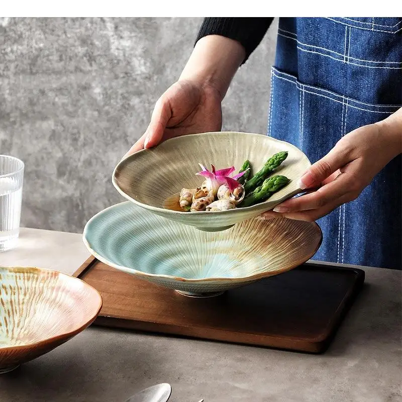 Kiln Changes Ceramic Bowl Vintage Thick Soup Pasta Fruit Salad Bowls Restaurant Molecular Food Tableware