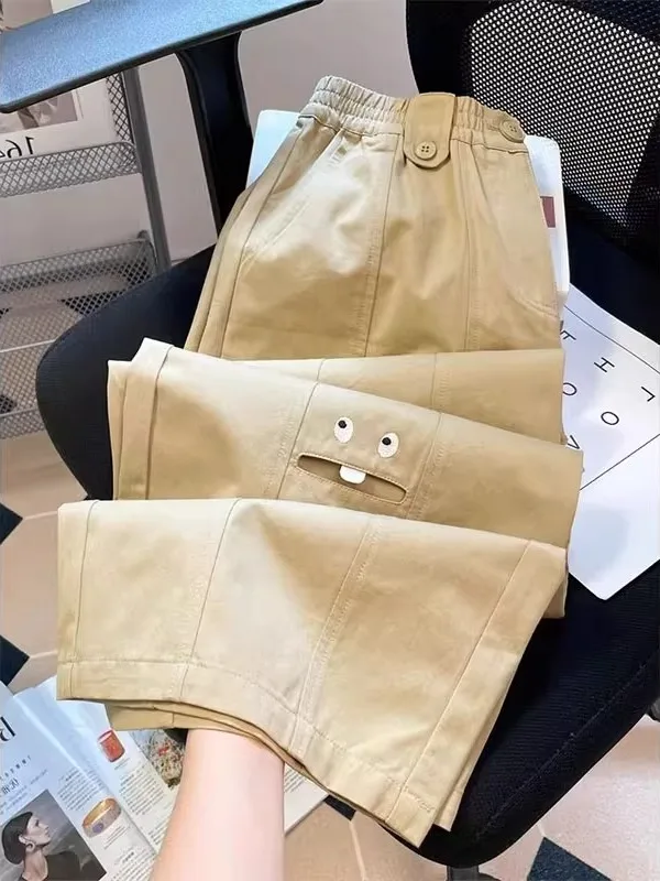 

Большие размеры 300, японские милые интересные брюки из девяти предметов, летняя свободная повседневная универсальная рабочая одежда с широкими штанинами...