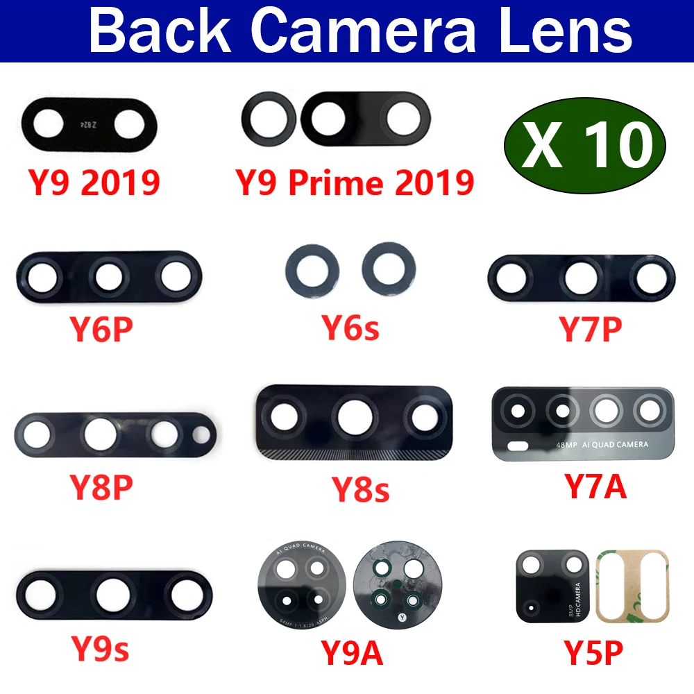 10Pcs, Rear Back Camera Glass Lens For Huawei Y9S Y9A Y8S Y8P Y6P Y7P Y7A Y6s Y5P 2020 Y9 Prime 2019 With Adhesive