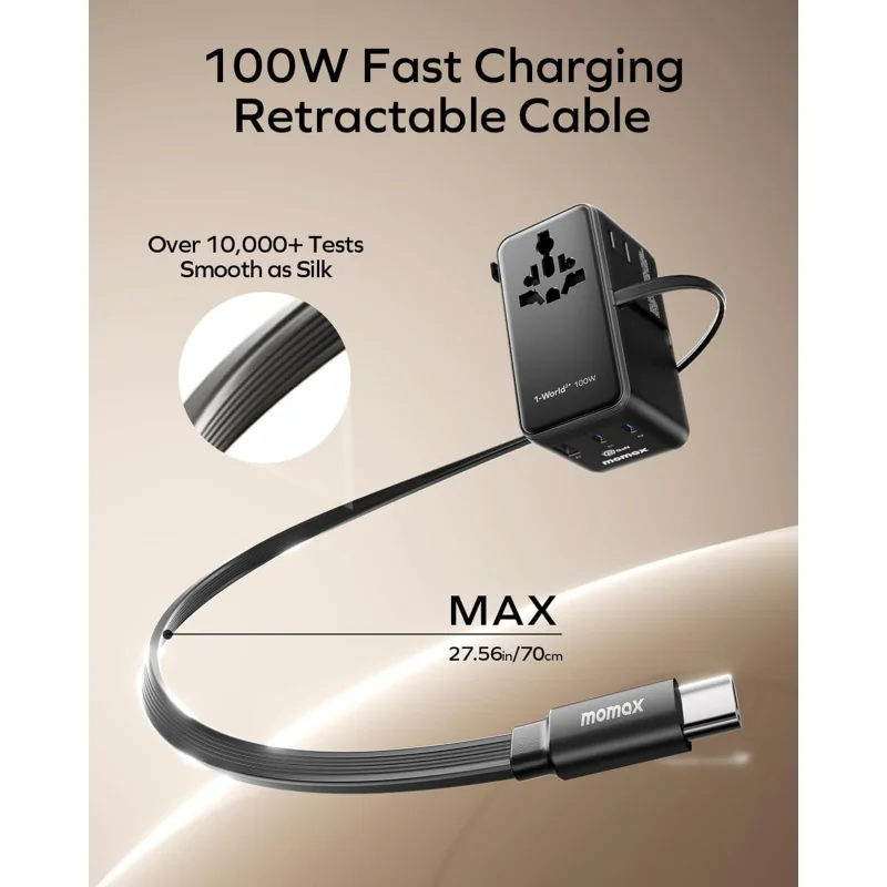 MOMAX 100W/140W GaN Universal Travel Adapter with USB Port Fast Charging International Plug Adapter EU UK USA AUS for Travel