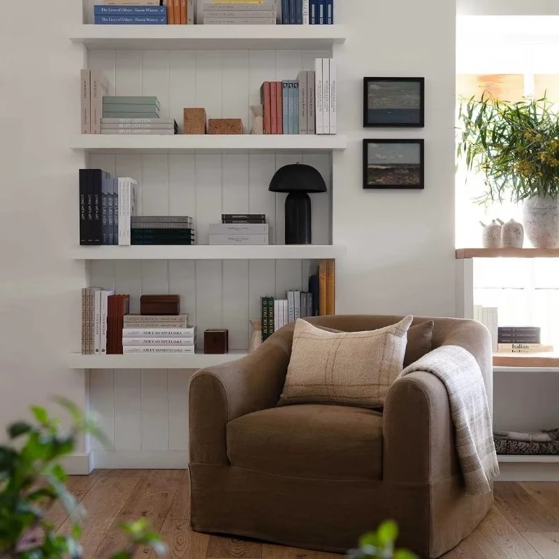 Poltrona Singola in Tessuto di Lino Stile Nordico Wabi Sabi, Colore Caffè al Latte Giapponese, Rivestimento Rimovibile e Lavabile, Arredamento per Soggiorno