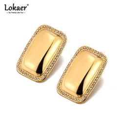 Lokaer Fashion Stainless Steel Rhinestone Geometric Rectangle Big Earrings Gold Plated Handmade Daily Jewelry for Women E24227