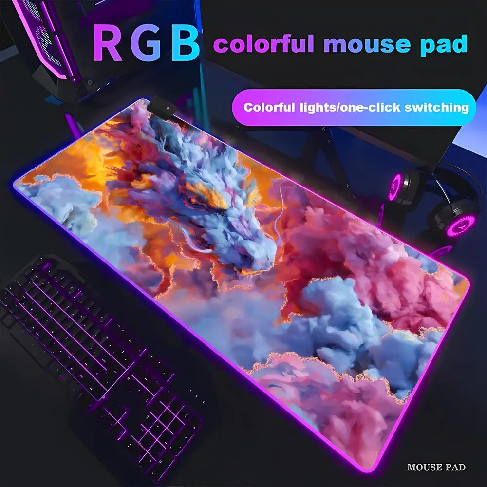 

HYBXAXC Cloud Dragon Mousepad - MTG Playmat Animation Games RGB Gaming Mouse Pad Gamer LED Light Computer pad Non-slip Decor