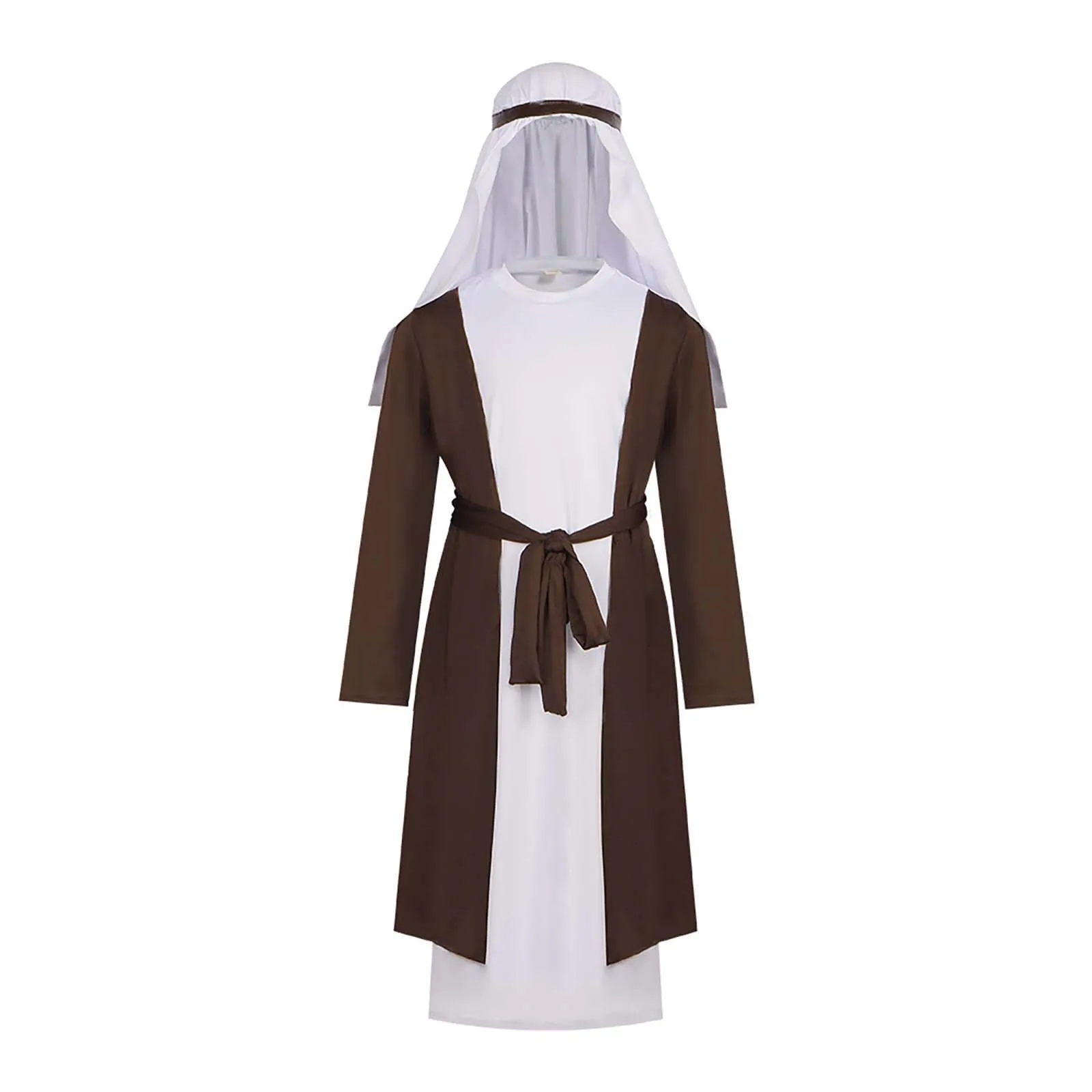 

Boys Saint Joseph Costume Halloween Theme Party Carnival Arabian UAE Shepherd Cosplay Clothes Abaya Robe with Sash Headpiece