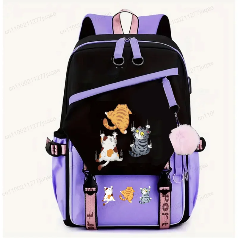 Girls School Backpack Funny Climbing Cat Teenage Girl School Bag Large Travel Laptop Backpack Casual Student Anime Bookbag Gift
