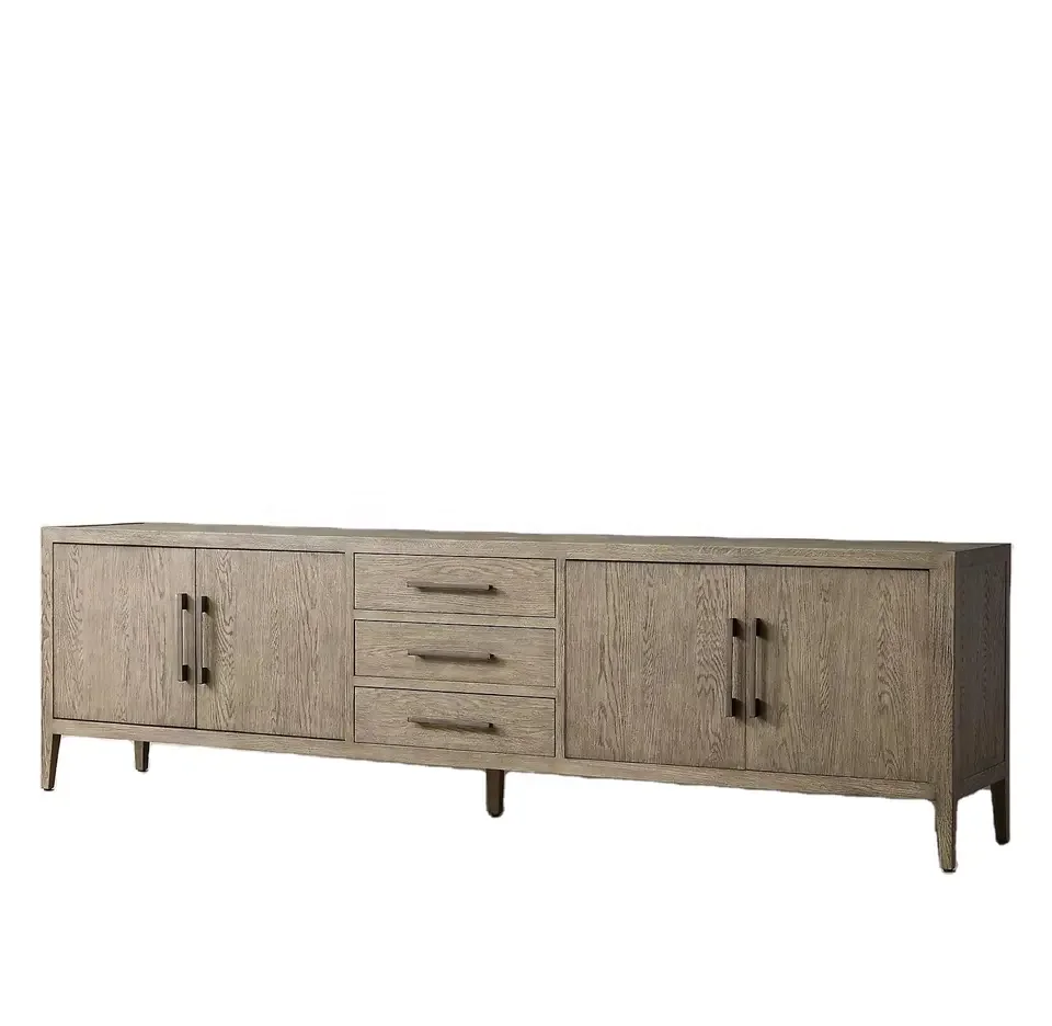 

* Modern American Style Living Room Wood Media Console French Contemporary Oak Panel 4-door Media Console With Drawer