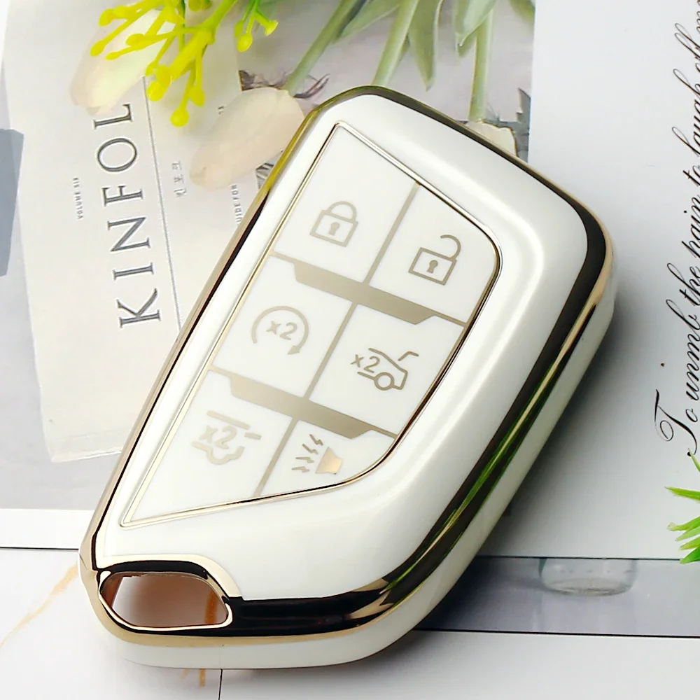 KEYYOU 5/6 Button TPU Car Key Cover Case Shell Fob Keychain For GMC Yukon For Chevrolet Tahoe Suburban For Buick view 4