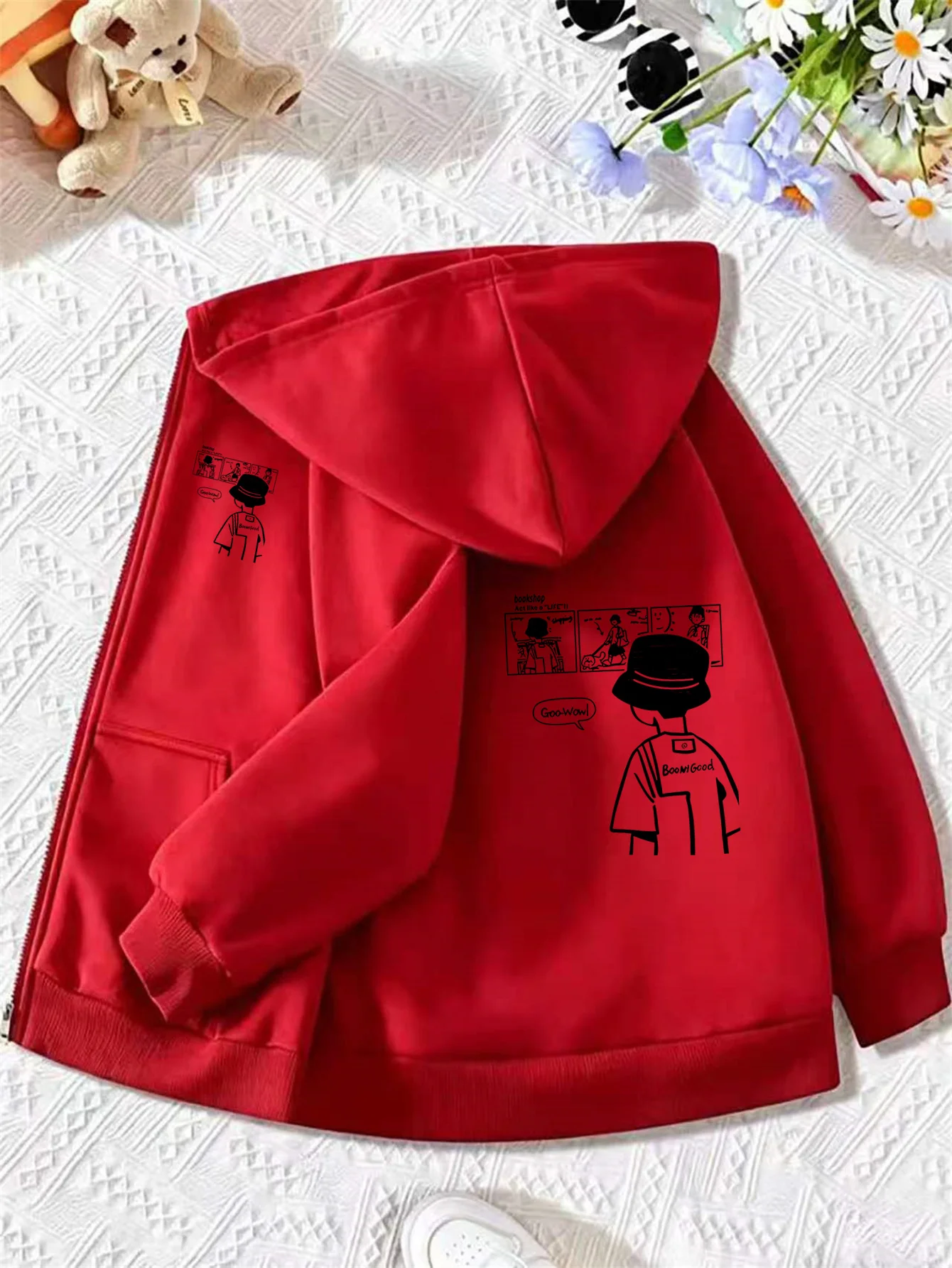 Boys' and Girls' Spring/Autumn/Winter Cartoon Print Hooded Zip-Up Jacket – Versatile Casual Sweatshirt/Outerwear