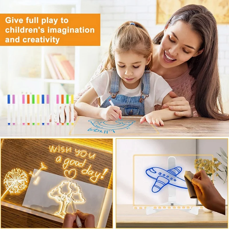 Dry Erase Board With Light,11.8X7.9Inch Led Note Board With Colors,Light Up Dry Erase Board With Adjustable Stand