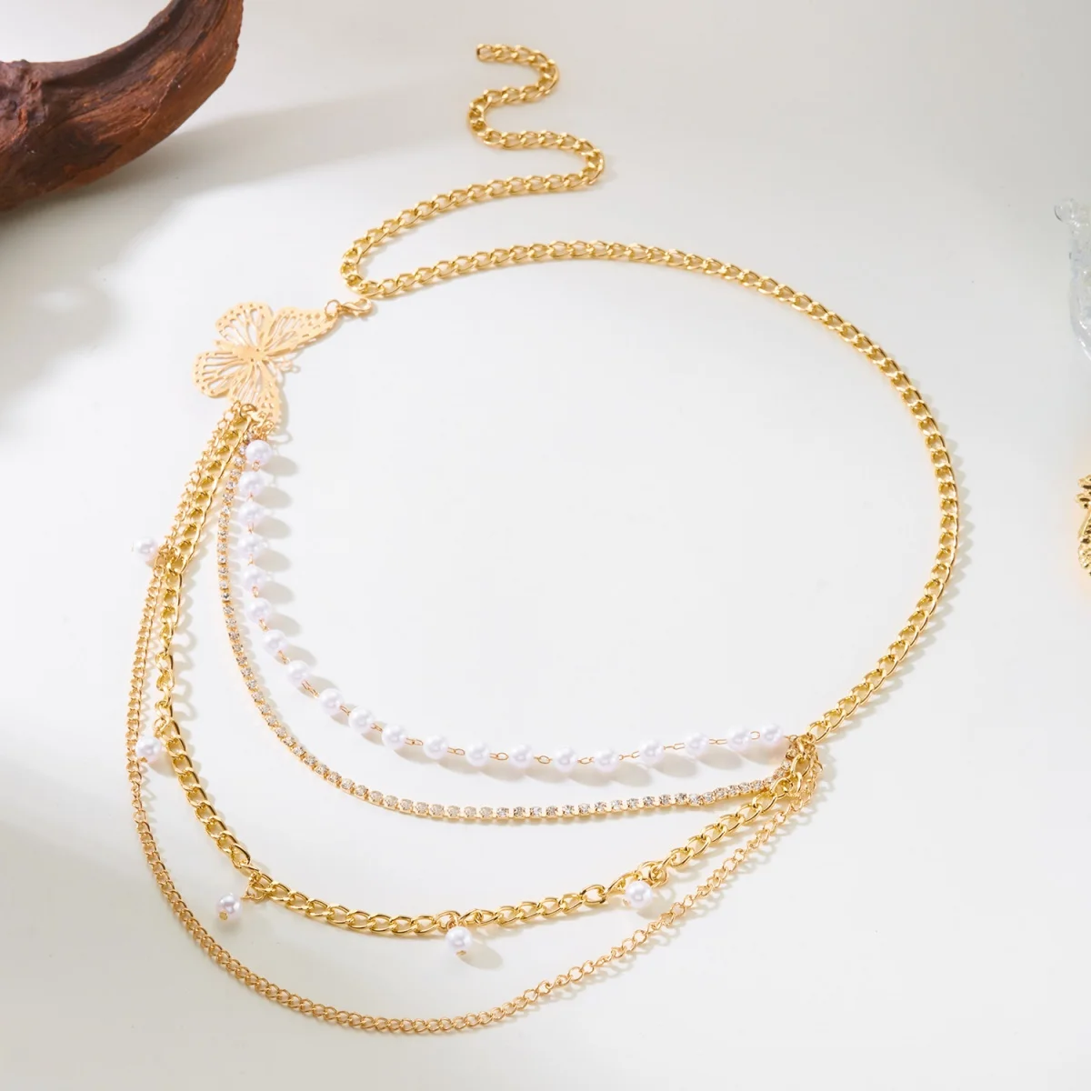 البوهيمي مبالغ فيها كريستال فراشة ديزي زهرة الخصر سلسلة للنساء الرجال Vintage تقليد اللؤلؤ الحيوان الشرير مجوهرات للجسم