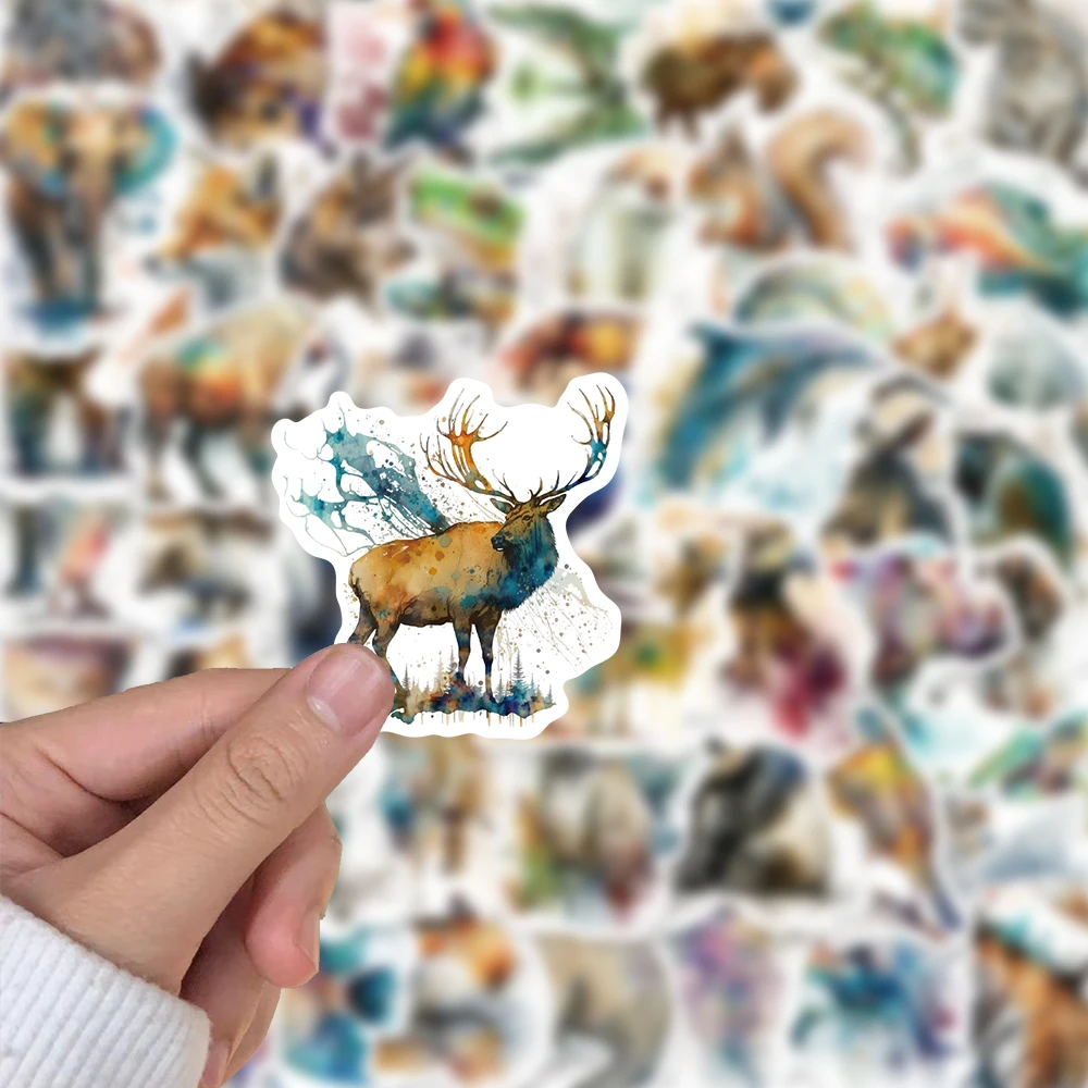 50PCS Watercolor Animal PVC Graffiti Stickers Aesthetic Decorations Scrapbooks DIY Children's Mobile Phones Stationery Sticker