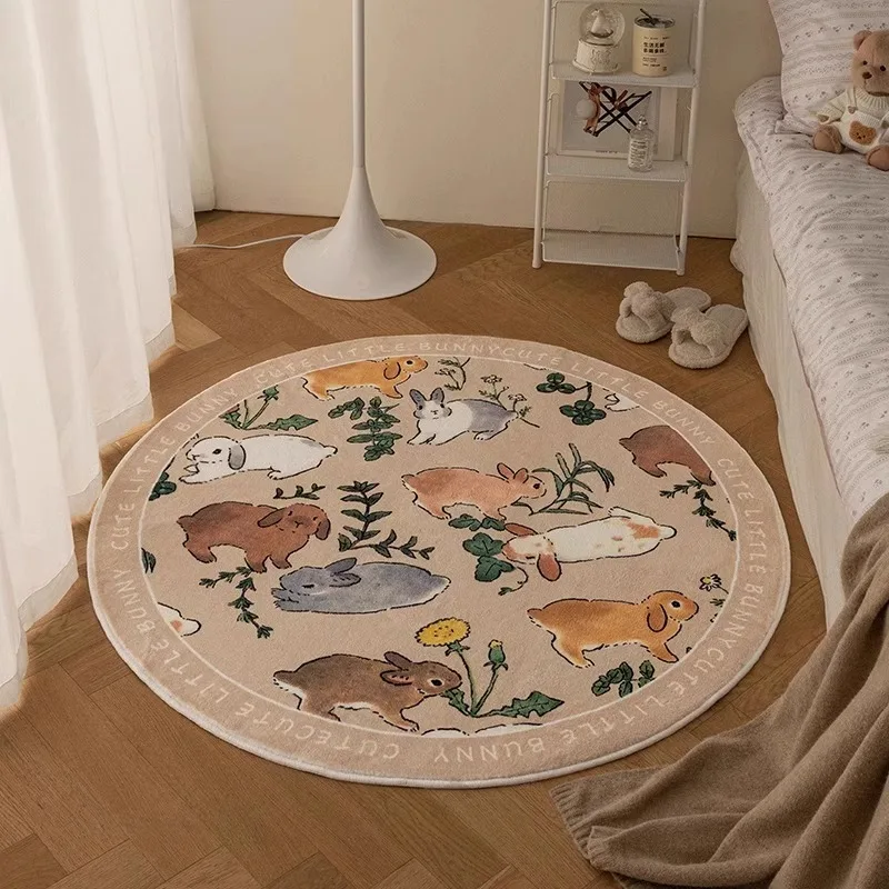 

Round Living Room Carpet Ins Style Rabbit Pattern Bedroom Bedside Rug Soft Thick Cute Home Decoration Sofa Mat Alfombra Tapis 러그