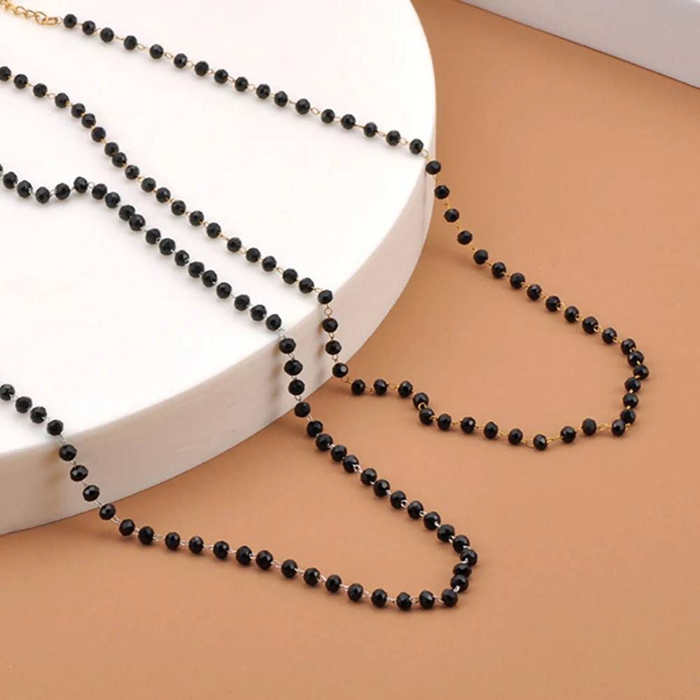 Lokaer Elegante schwarze Perlen-Halskette, handgefertigt, 316L Edelstahl, 4 mm Kristallglasperlen, Modeschmuck, Geschenk, N25026