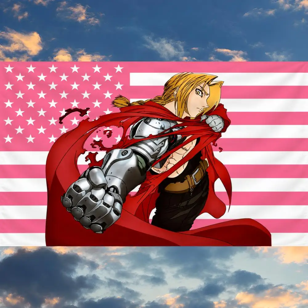 Anime Edward Elric Fullmetal Alchemist Flags Banner Wall Hanging Decor Personality For Party Bedroom Outdoor Hogar Bedside