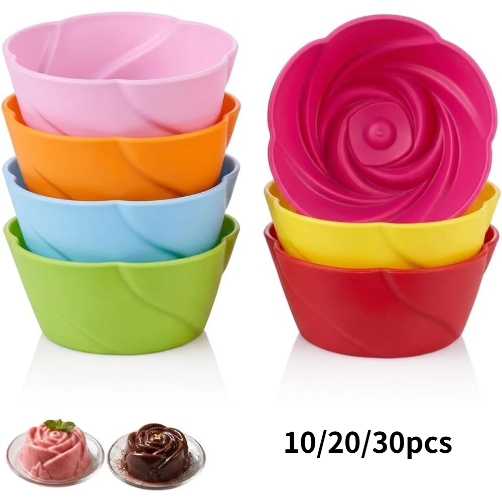 30/20/10Pcs Colorful Rose Muffin Cups, for Egg, Pudding, Cake, Microwave/Oven/Steamer Safe, Festival Baking, Dishwasher Safe
