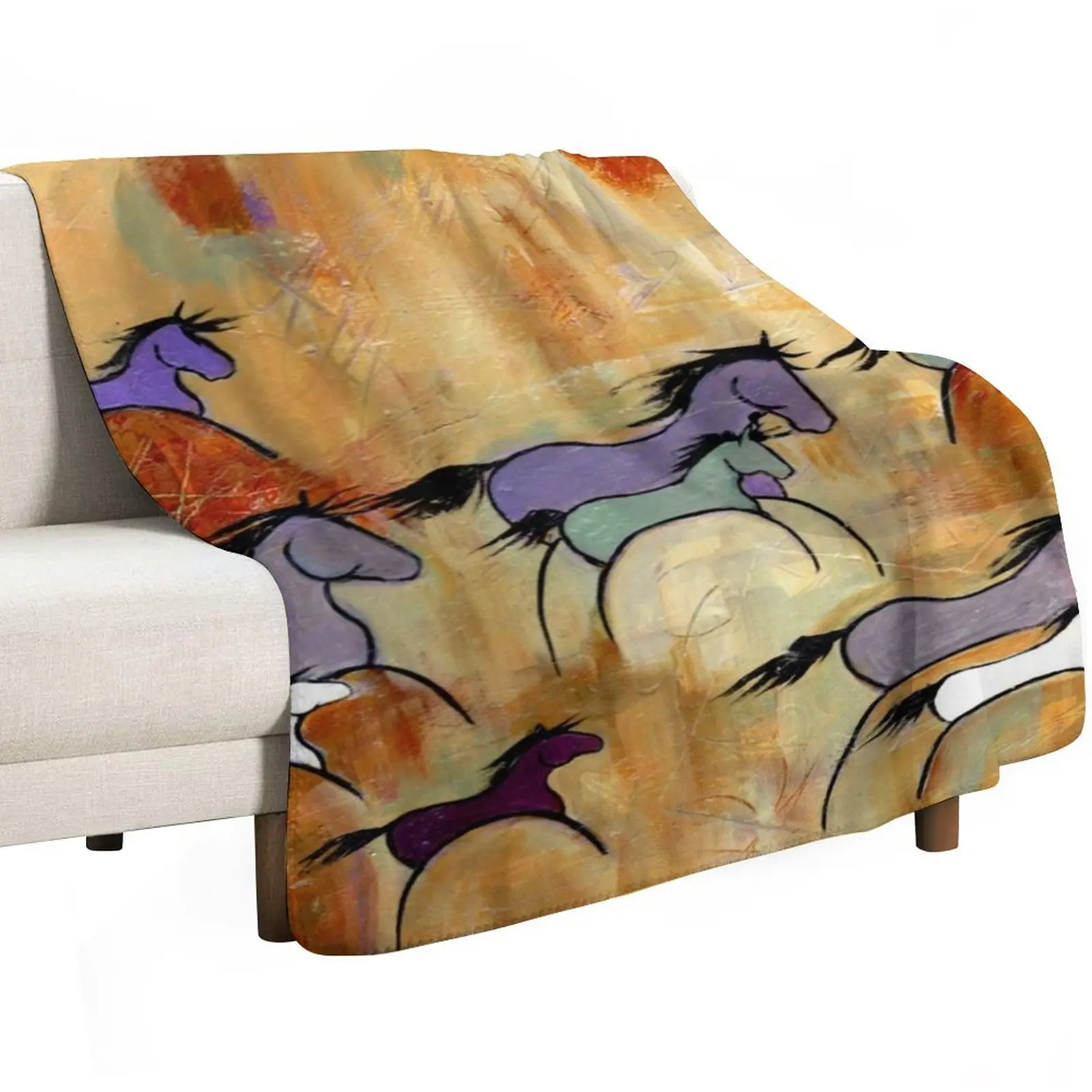 Horse Stampede Throw Blanket Decorative Beds Travel for sofa Picnic Plaid Flannels Blankets