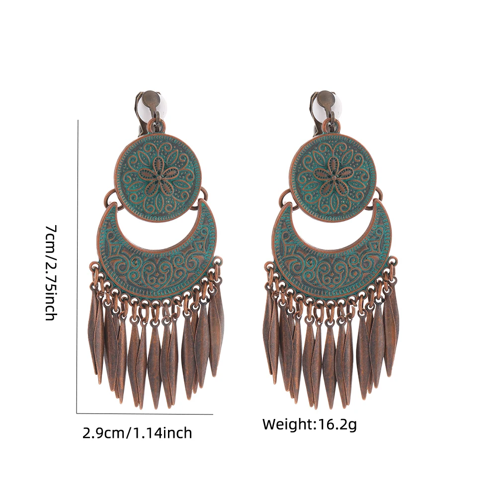 Vintage Bohemia Big Clip on orecchini per le donne etnico geometrico foglia ala fiore Hollow Round Boho Earings gioielli antichi